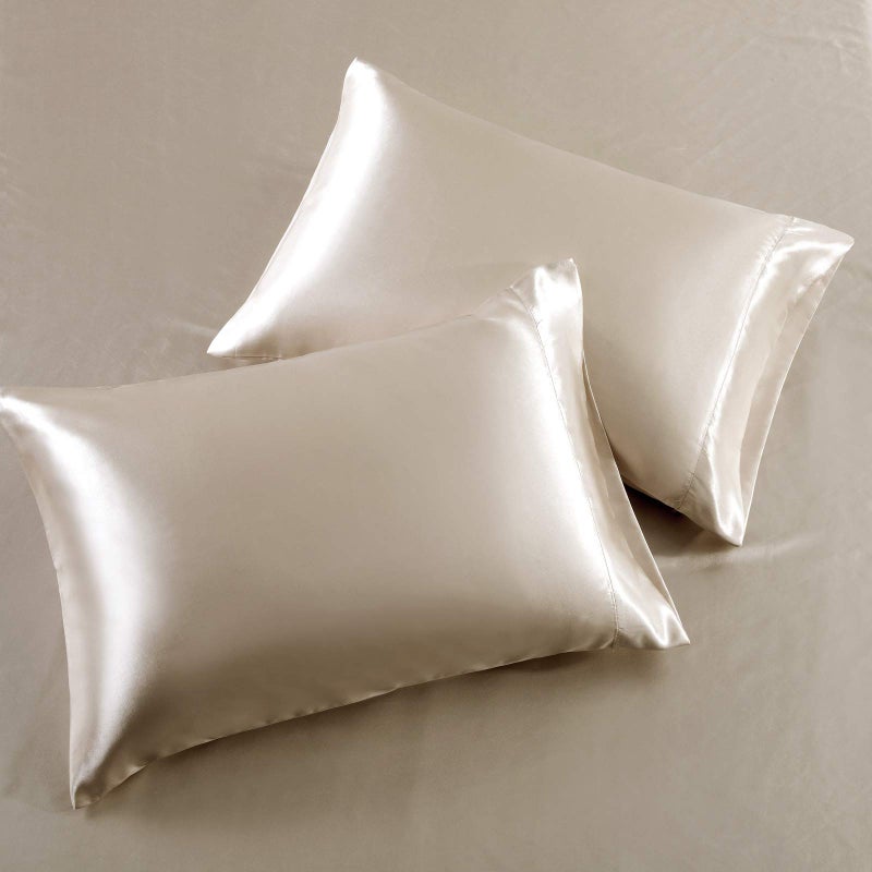 SiinvdaBZX 4Pcs Satin Sheet Set Full Size Ultra Silky Soft Beige Satin Full Bed Sheets with Deep Pocket  1 Fitted Sheet  1 Flat Sheet  2 Envelope Closure Pillowcases - Image 3